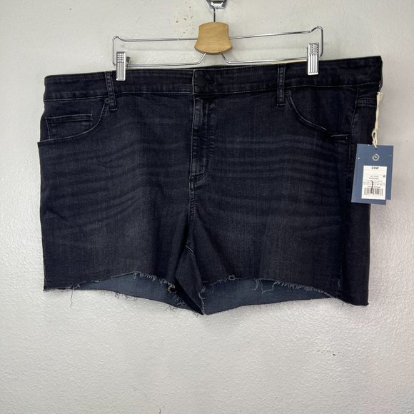 Universal Thread Midi Shorts Denim Raw Hem Distressed Black Wash Plus Size 24W - Picture 4 of 6